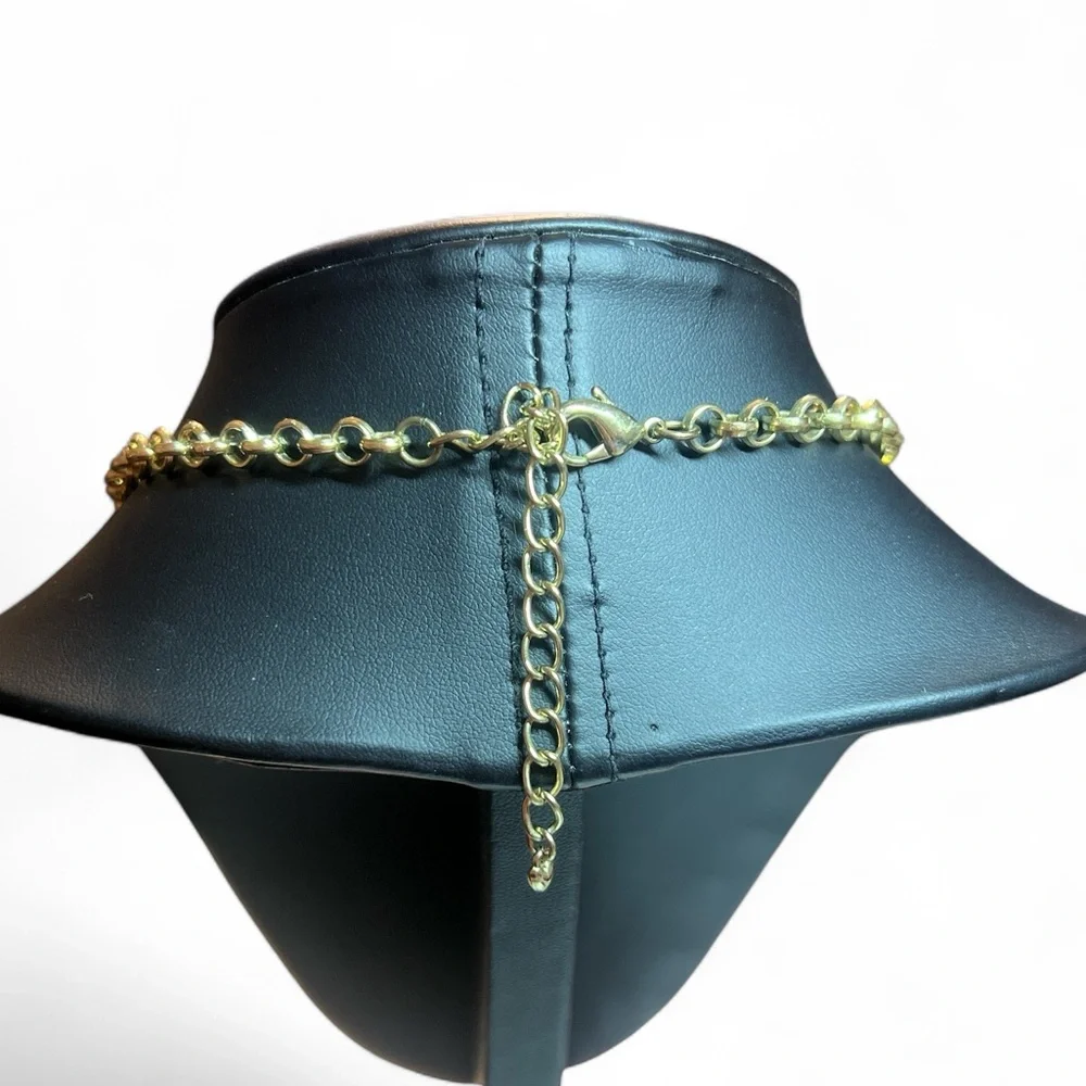 Statement‎ Necklace Gold Tone Cracke Glass Aesthetic Chunky Costume Jewelry 20